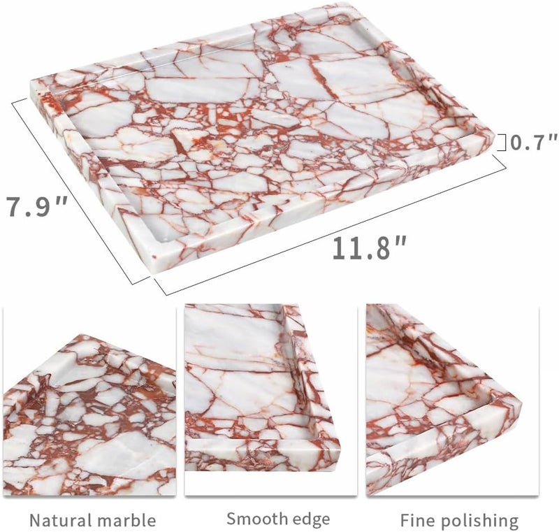 Future stone 100% Natural Marble Serving Tray Luxury Marble Storage Tray for Home Decor Stone Tray for Bathroom/Kitchen/Vanity/Dresser,Plate Holder for Tissues, Candles, Towel - Image 2